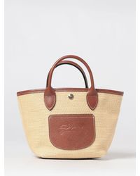 Longchamp - Le Pliage Collection Raffia Mini Tote With Leather Handles - Lyst