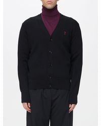 Ami Paris - Merino Wool Cardigan With Embroidered Logo - Lyst