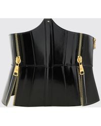 Elisabetta Franchi - Leather Bustier Belt With Monogram Logo And Tie Closure - Lyst