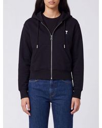 Ami Paris - Hooded Zip-Up Cotton Sweatshirt With Embroidered Logo - Lyst