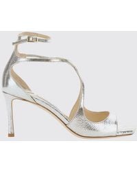 Jimmy Choo - Azia Laminated Leather Sandals With Stiletto Heel And Square Toe - Lyst