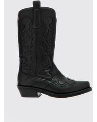Ganni - Recycled Leather Blend Boot With Embroidery - Lyst