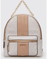Liu Jo - Grained Faux Leather Backpack With All-Over Monogram - Lyst