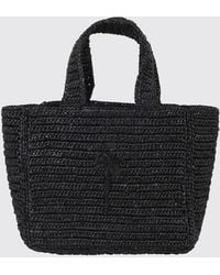 Manebí - Natural Raffia Crochet Handbag With Tone-On-Tone Embroidered Logo - Lyst