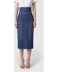 Elisabetta Franchi - High-Waisted Denim Bustier Midi Skirt - Lyst