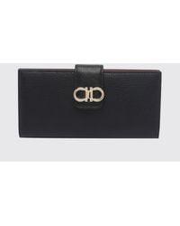 Ferragamo - Grained Calfskin Leather Wallet With Gancini Logo - Lyst