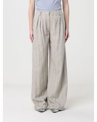 Pinko - Wide-Leg Cotton Trousers With Rhinestones - Lyst