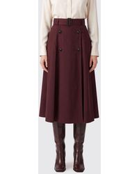 Burberry - High-Waisted Cotton A-Line Midi Skirt With Adjustable Belt - Lyst