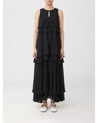 Ami Paris - Silk Blend Long Dress With Ruffles - Lyst