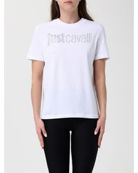 Just Cavalli - Cotton T-Shirts With Rhinestone Logo - Lyst