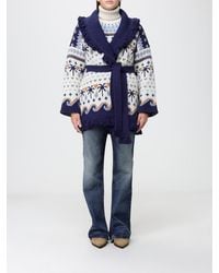 Alanui - Jacquard Virgin Wool Cardigan With Shawl Collar, Fringes And Belt - Lyst
