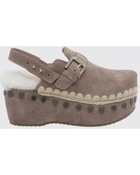 Mou - Suede Wedge Slingbacks With Stud Embellishments And Contrast Stitching - Lyst