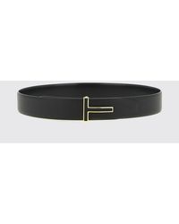 Tom Ford - Reversible Calfskin Leather Belt With T Logo Buckle - Lyst