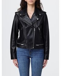 Twinset - Leather Biker Jacket With Asymmetrical Zip And Shoulder Epaulettes - Lyst