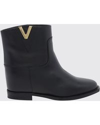 Via Roma 15 - Calfskin Leather Ankle Boots With Wedge And Metal Logo - Lyst