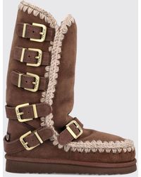 Mou - Mid-Calf Eskimo Sheepskin Boots With Crochet Stitching - Lyst