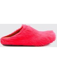 Marni - Low-Heeled Fur Sabot Mules With A Round Toe - Lyst