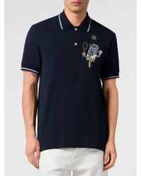 Philipp Plein - Cotton Piqué Polo Shirt With Hexagon Logo Patch - Lyst
