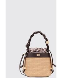 Ganni - Small Bou Raffia Bucket Bag With Woven Leather Handle - Lyst