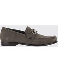 Ferragamo - Nubuck Leather Penny Loafers With Metallic Gancini Logo - Lyst