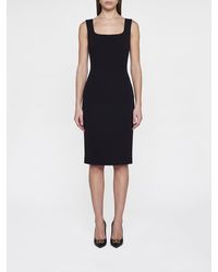 Dolce & Gabbana - Dolce &Amp Gabbana Off-The-Shoulder Wool Crêpe Midi Sheath Dress With Square Neckline - Lyst
