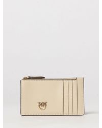 Pinko - Flat Leather Card Holder With Love Birds Logo And Zip Closure - Lyst
