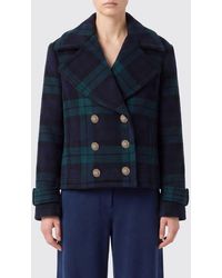 Liu Jo - Tartan Double-Breasted Wool-Blend Peacoat - Lyst
