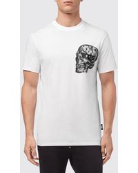 Philipp Plein - Slim Fit Cotton T-Shirt With Monogram Skull Embroidery And Hexagon Logo - Lyst