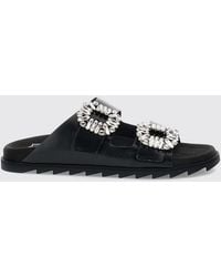 Roger Vivier - Slidy Viv' Leather Flat Sandals With Jewel Buckle - Lyst