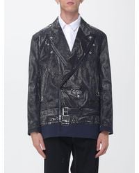 Moschino - Double-Breasted Cotton Blazer With All-Over Graphic Print - Lyst