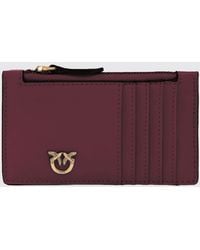 Pinko - Flat Leather Card Holder With Love Birds Logo And Zip Closure - Lyst