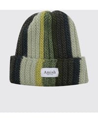 AMISH - Multicoloured Striped Cuffed Beanie - Lyst