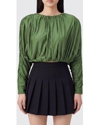 Self-Portrait - Draped Cropped Long-Sleeved Jersey Top - Lyst
