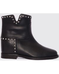 Via Roma 15 - Studded And Embroidered Leather Ankle Boots With Low Heel - Lyst