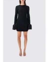 ROTATE BIRGER CHRISTENSEN - Slim Fit Crêpe Sheath Mini Dress With Floral Appliqué And Long Sleeves - Lyst