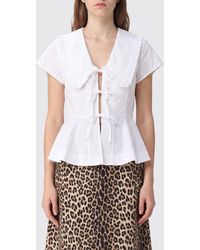 Ganni - Organic Cotton Blouse With Sailor Collar And Ruffles - Lyst