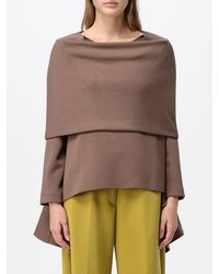 MEIMEIJ - Long-Sleeved Crêpe Blouse With A Crew Neck And Asymmetric Hem - Lyst