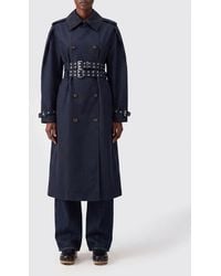 Ganni - Long Double-Breasted Studded Cotton Trench Coat - Lyst