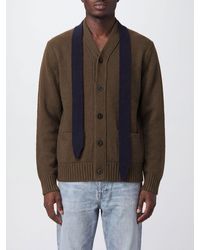 Sacai - Pure Wool Cardigan With Scarf Neck And Patch Pockets - Lyst
