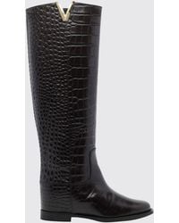 Via Roma 15 - Crocodile-Embossed Leather Knee-High Boots With Wedge Heel - Lyst