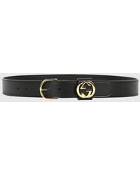 Gucci - Smooth Calfskin Leather Belt With Metal Gg Monogram Buckle - Lyst