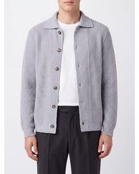 Lardini - Wool And Cashmere Cardigan With Classic Collar And Ribbed Knit - Lyst