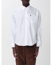 Ami Paris - Relaxed Fit Cotton Shirt With Button-Down Collar And Embroidered Logo - Lyst