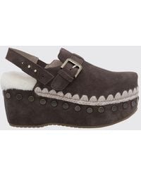 Mou - Suede Wedge Slingbacks With Stud Embellishments And Contrast Stitching - Lyst
