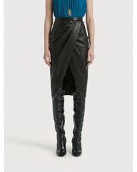 Balmain - Draped Asymmetric Lambskin Leather Midi Skirt - Lyst