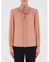 Valentino - Pussy-Bow Silk Shirt With Floral Appliqué - Lyst