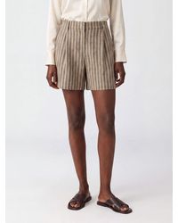 Brunello Cucinelli - High-Waisted Striped Linen Blend Pleated Shorts - Lyst