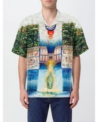 CASABLANCA - Short-Sleeved Graphic Print Silk Shirt With Cuban Collar - Lyst