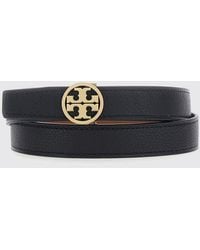 Tory Burch - Reversible Calfskin Leather Belt With Double T Buckle - Lyst