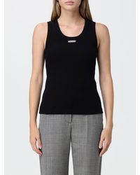 McQueen - Sleeveless Slim Fit Stretch Cotton Top With Applied Logo - Lyst